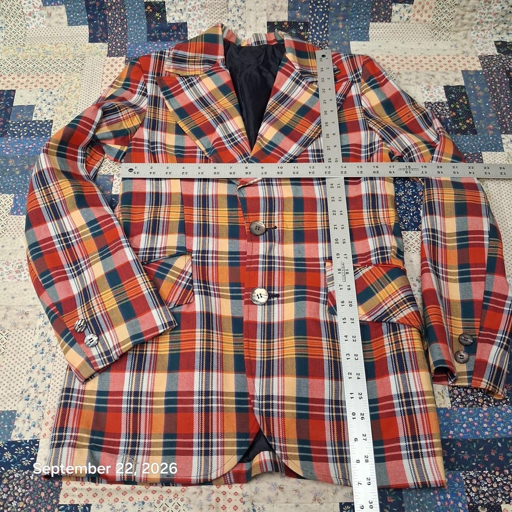 70s True Vintage Peters Whaler Tartan Plaid Suit Jacket Mens 36 Small Wide Lapel